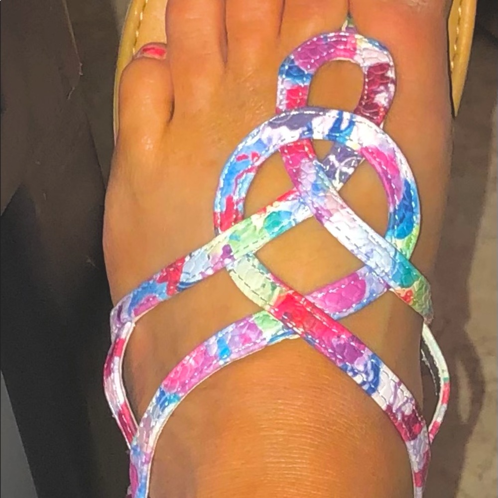 sandals tie dye size 9 hook loop closure multi color